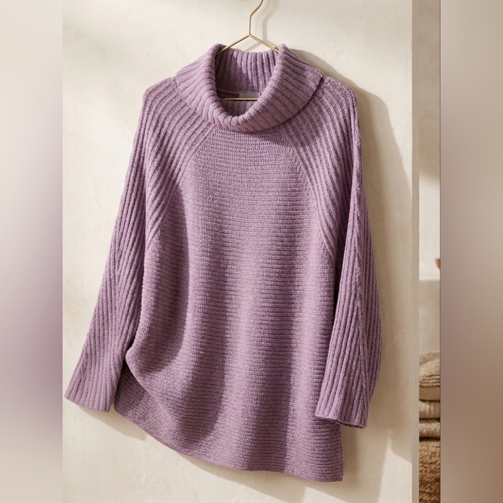 Chico's Size 4/XXL Cowl Neck Sweater Dusty Lavender Cozycore Chunky Knit Classic